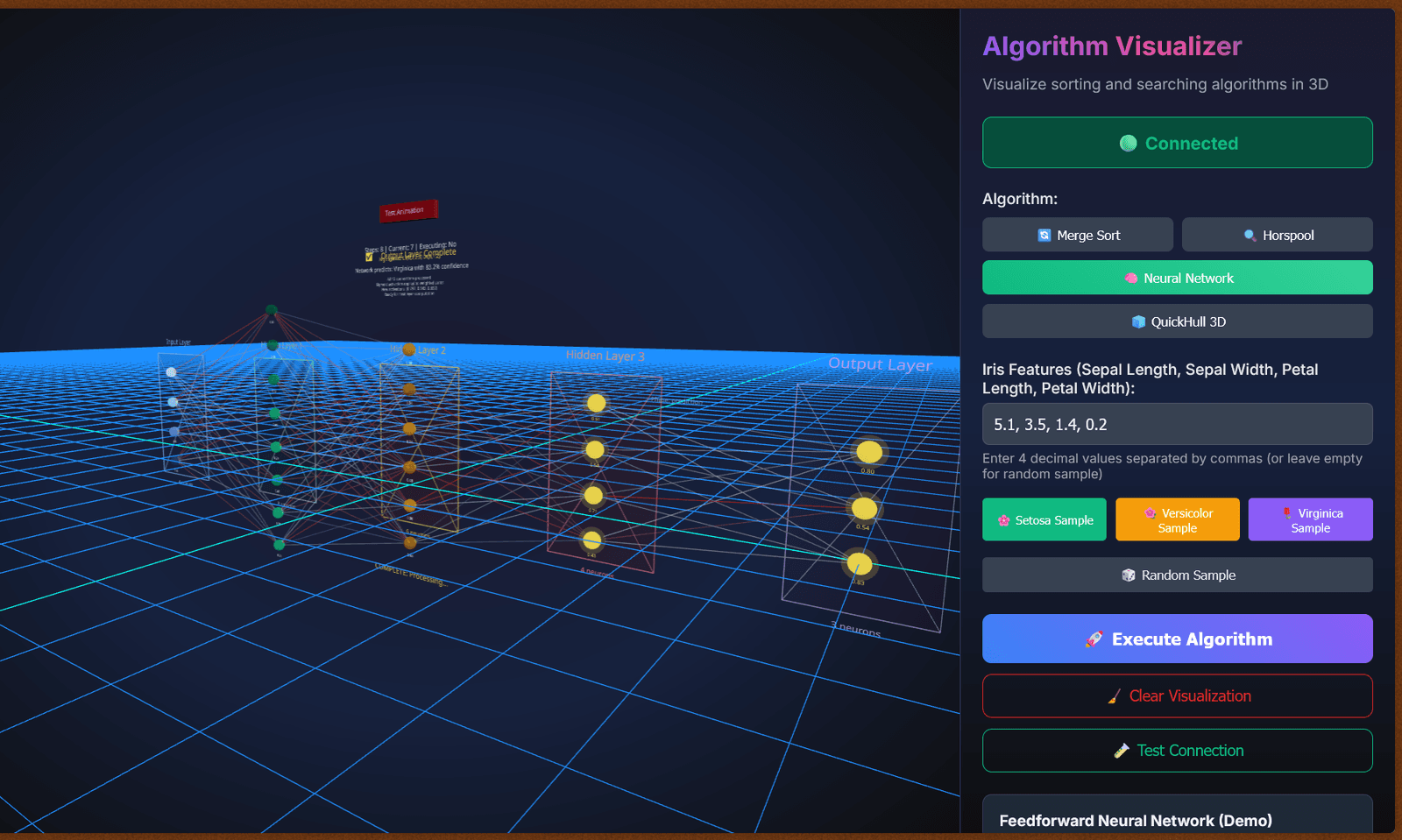 Neural Network Iris Classification Visualization